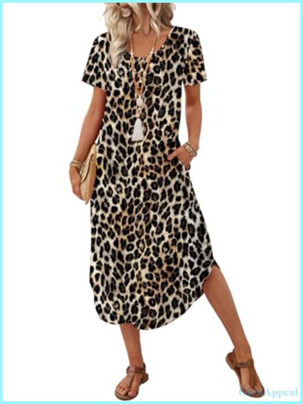 Casual Midi T-Shirt Dress with Pockets for Women Beach Vacation Flowy Summer